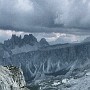 A panorama generally SW from above the Lagazuoi hut, with a storm brewing.